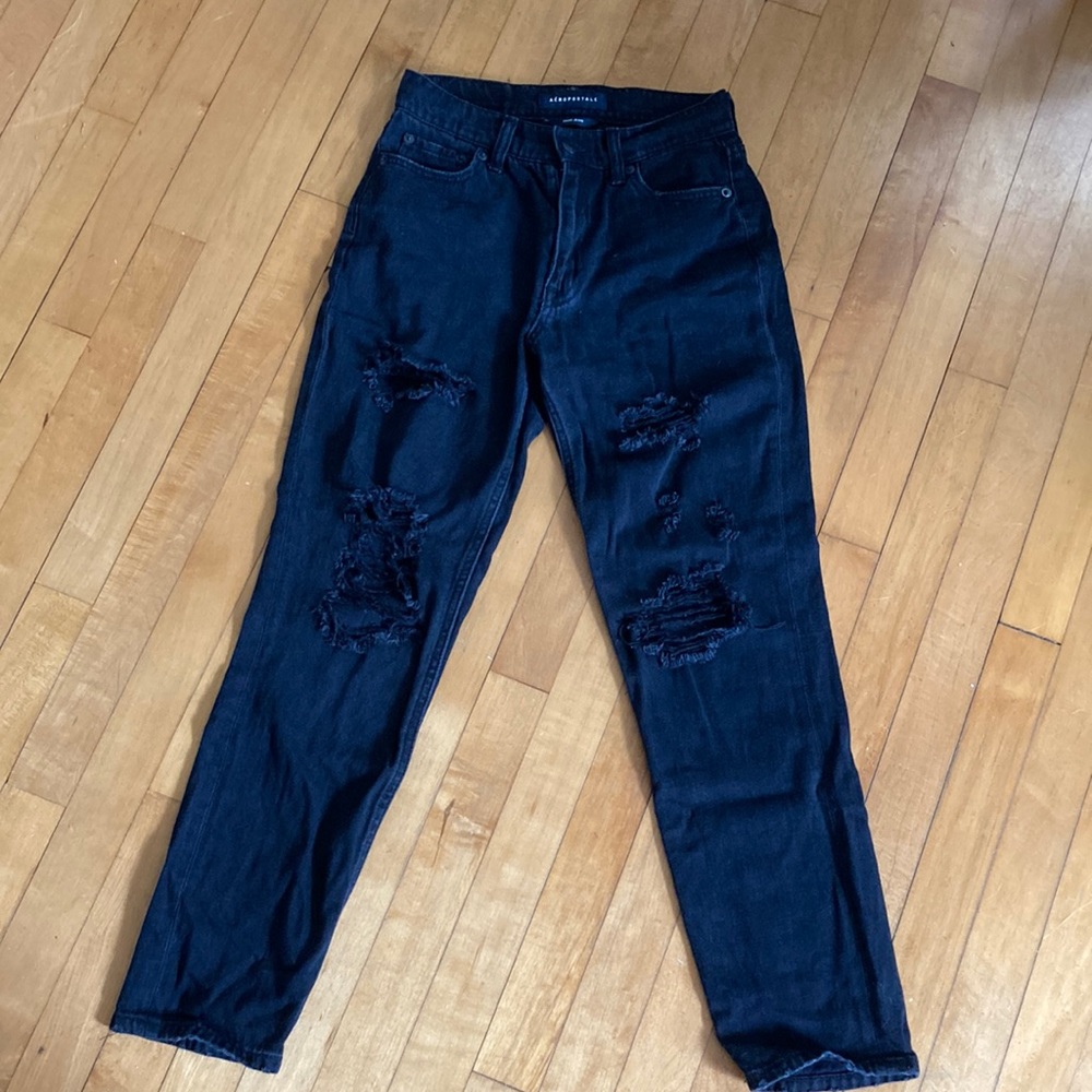 Black Aeropostale Ripped Mom Jeans- only worn a handful of times